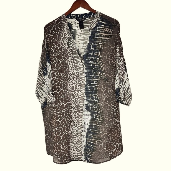 ALI MILES Sheer Animal Print Tunic Cover-up Blouse Women's Size XL - Picture 14 of 16